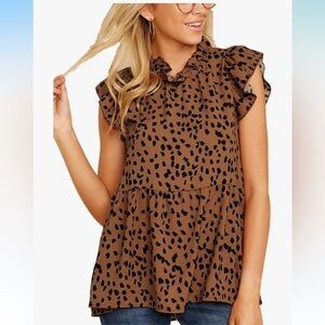 Ruffled Brown Leopard Print Top